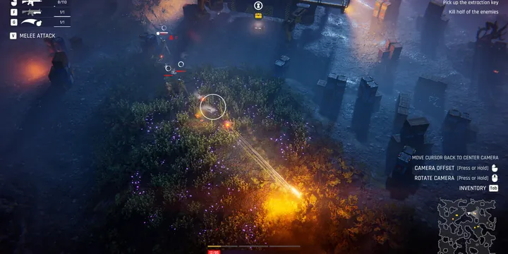 Official Steam store demo-page screenshot: weapon fire lighting up a night raid.